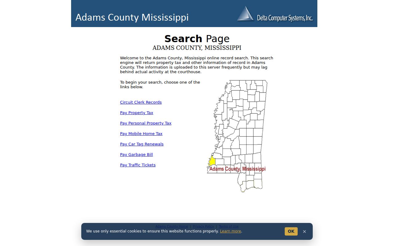 Adams County case search Delta records menu