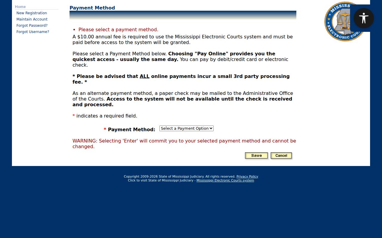 Adams County docket search PAMEC payment method