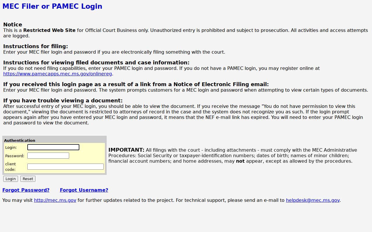 Adams criminal docket MEC access and redaction notice
