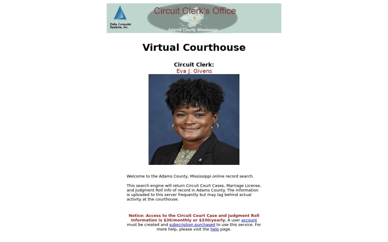 Adams County Circuit Court docket records search landing page