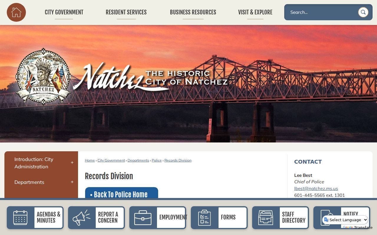 Natchez court records separate police records division